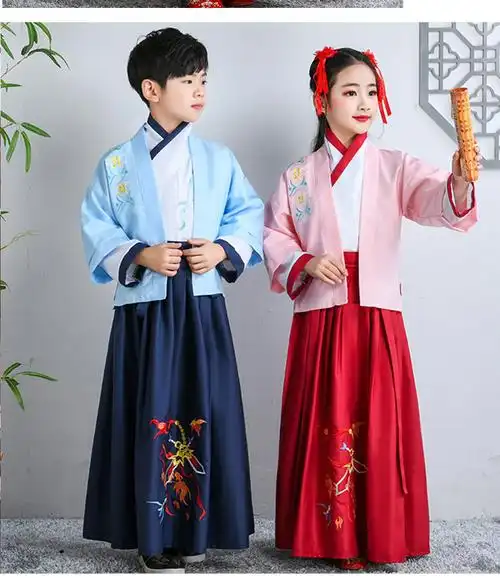 儿童汉服国学服男女童古装书童演出服小学生朗诵服三字经开笔礼服白色