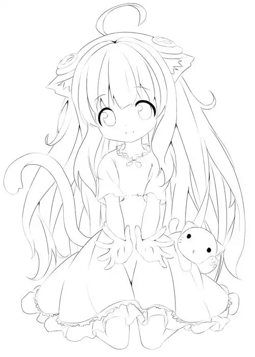 人物线稿黑白动漫素材手绘