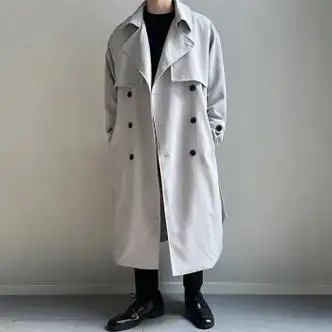 韩版风衣男中长款潮流宽松过膝大衣秋冬季英伦轻熟高个子男生外套灰色