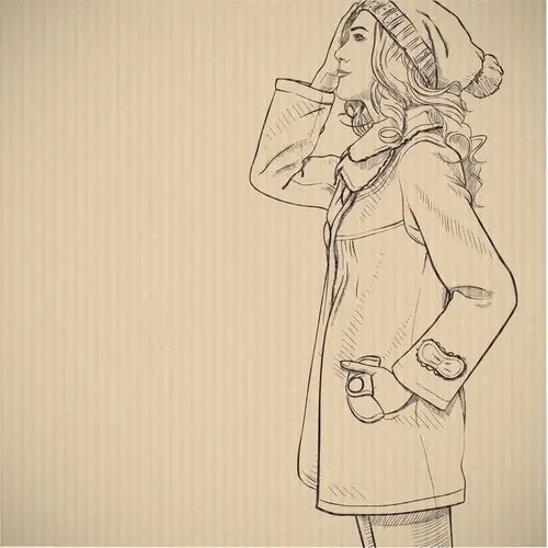 手绘素描人物条纹背景