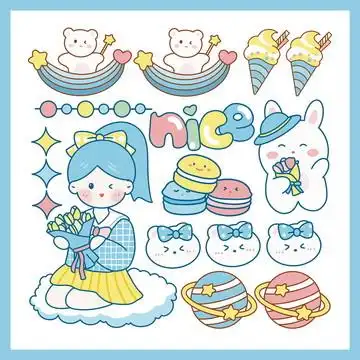 卡通可爱女生兔子甜品手账贴纸