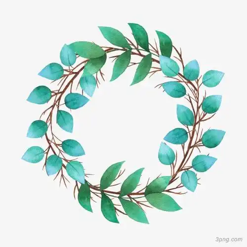 绿色手绘的树叶圆环png素材透明免抠图片-动植人物