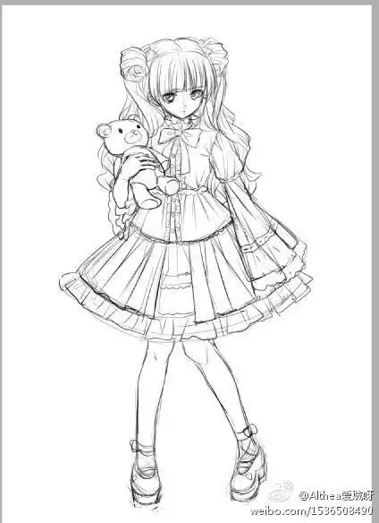 穿着洛丽塔的动漫女孩简笔画