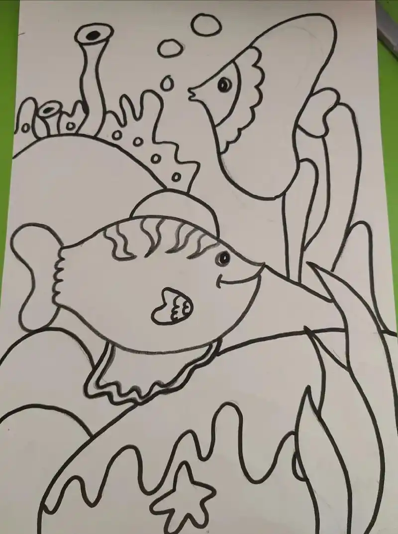 线描《海底的小鱼》5-6岁 #画画 #一起学画画 #简笔画  - 抖音