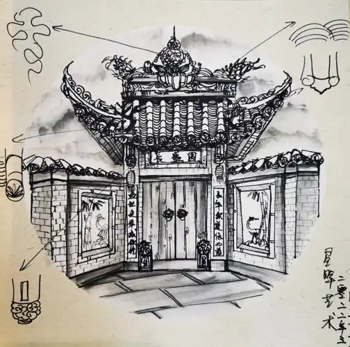 古建筑速写线描绘画创意美术绘画画画写生