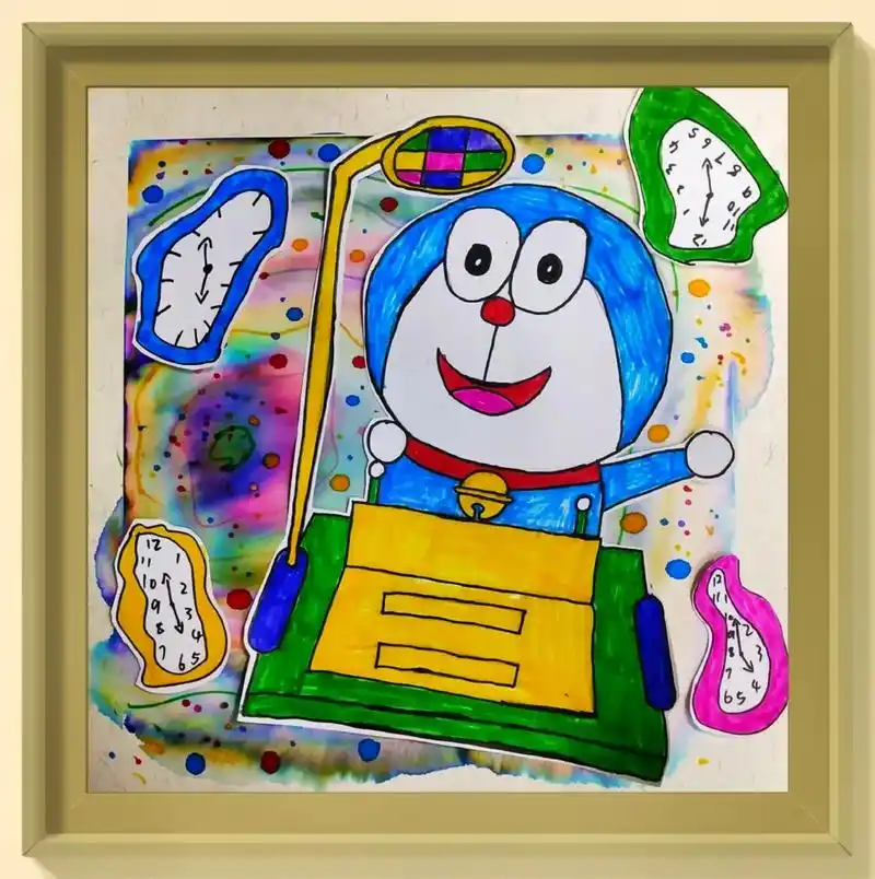 幼儿创意美术|哆啦a梦的时光机|7~9岁.#主题儿童画 #创 - 抖音
