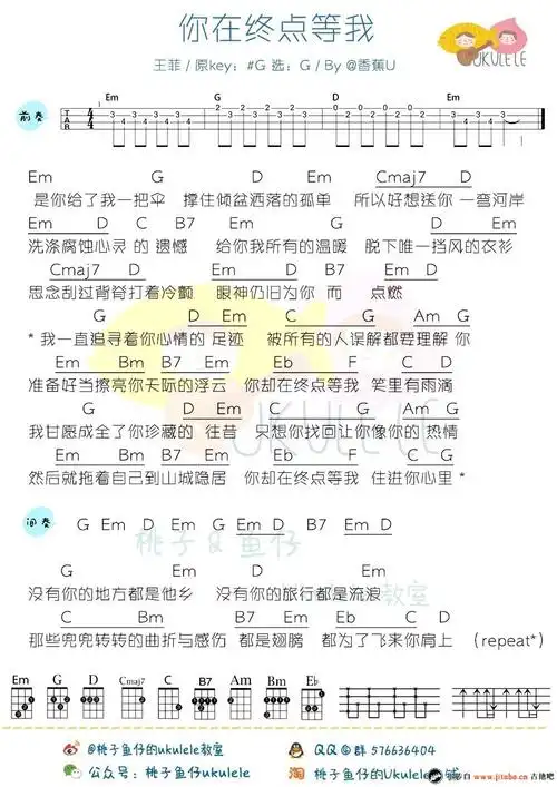 《你在终点等我ukulele谱_王菲_小四线弹唱图谱》吉他谱