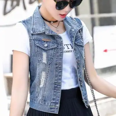 牛仔马甲女春秋新款韩版马夹背心无袖坎肩开衫外搭女士短外套上衣