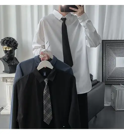 suntek黑暗系男装dk制服韩系风格穿搭学院冷淡风黑衬衫情侣学生内搭