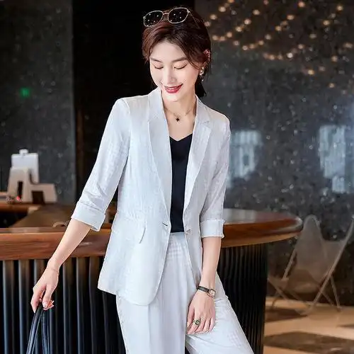 轻熟风御姐女装套装2022新款春季职业气质宽松休闲时尚收腰一粒扣商务