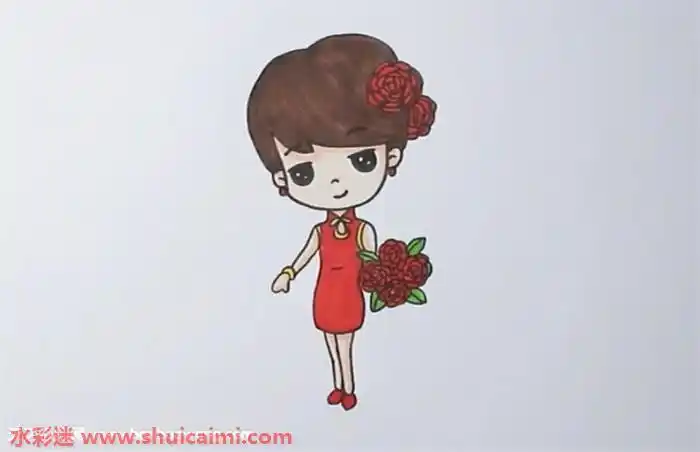 新娘简笔画怎么画漂亮彩色