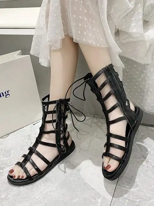 罗马凉鞋女夏2021新款网红时尚百搭交叉绑带时装凉鞋