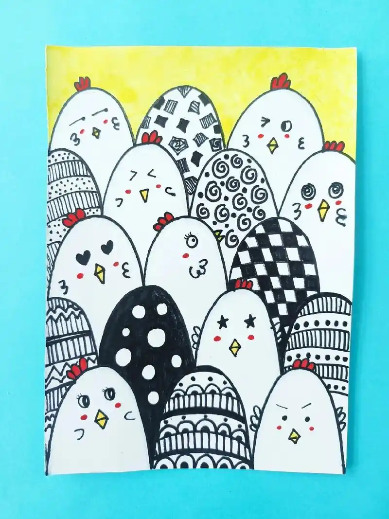 少儿创意美术画—拥挤的小鸡.可爱的小鸡,一起来画吧!#幼儿园 - 抖音