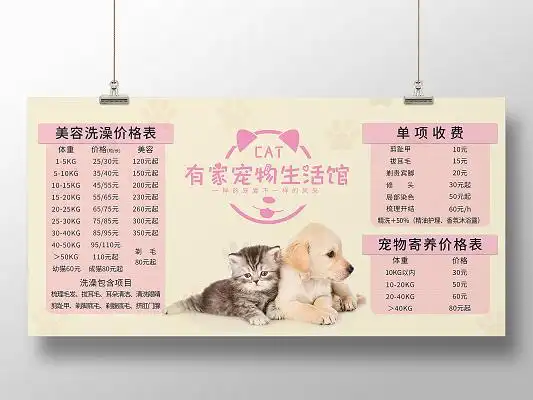 宠物店价格表模板