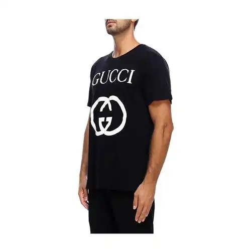 古驰/gucci 18年秋冬 男性 双g logo 圆领 黑色 男士短袖t恤 493117