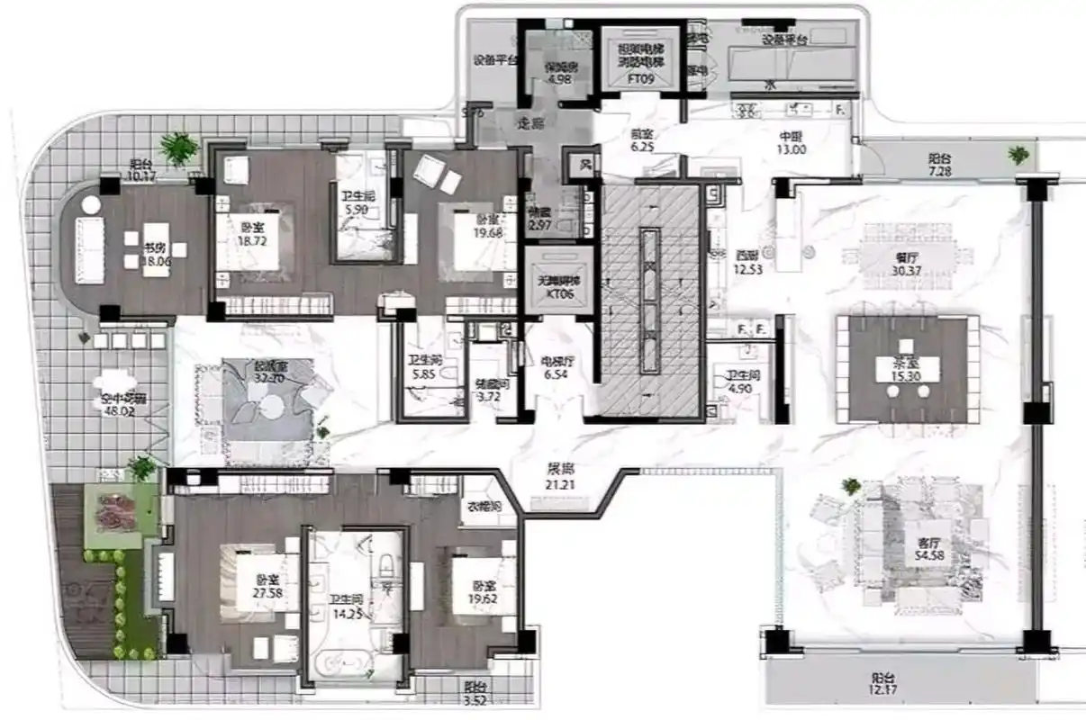 顶级大平层豪宅户型,让99.99%的人难以企及,只能看看热闹