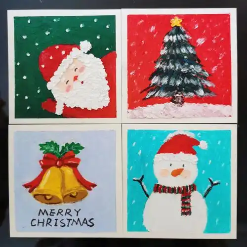 油画棒圣诞主题四联画