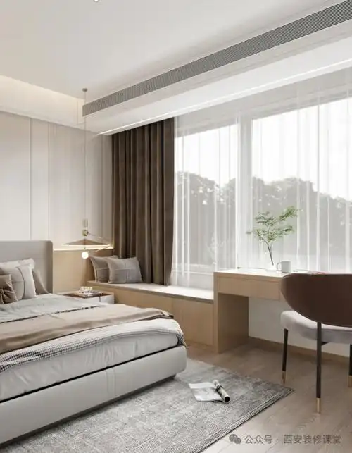 合理利用空间满足功能性窗户两边书柜收纳柜对称设计