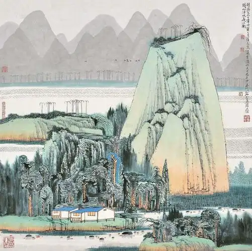 0085 乙亥(1995年)作 江南山水 镜心 设色纸本