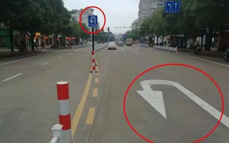 掉头这一操作,更是受到大量特殊的标示牌,地面标线的限制.