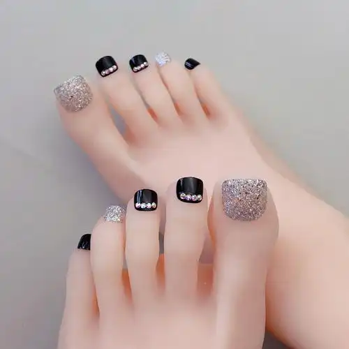 假脚指甲贴片美甲贴片脚趾甲成品韩国短款香槟金色防水夏天脚甲片