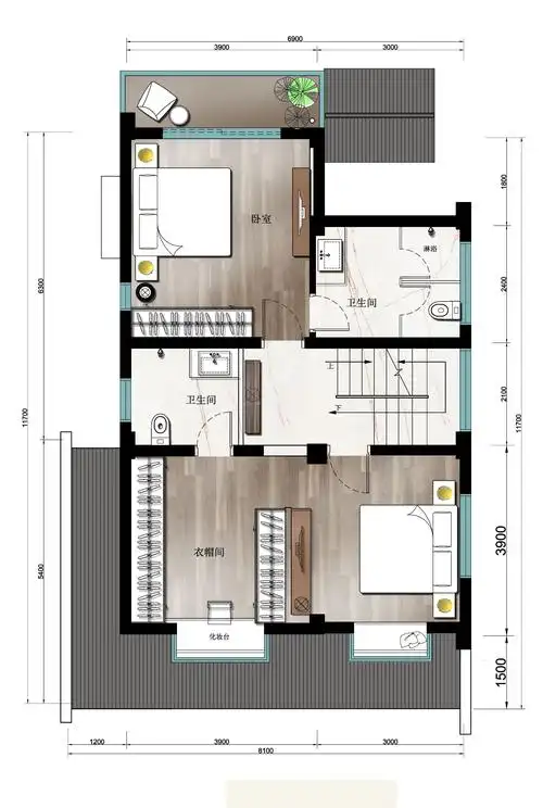 现代120平米独栋别墅户型图_装修123效果图