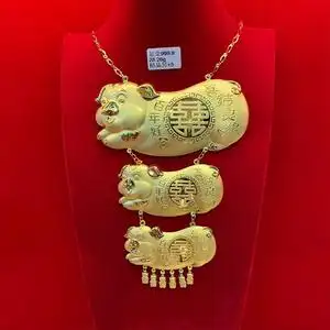 牌999足金生肖猪项链女3d硬金纯金猪牌挂坠结婚送礼wd12060人付款