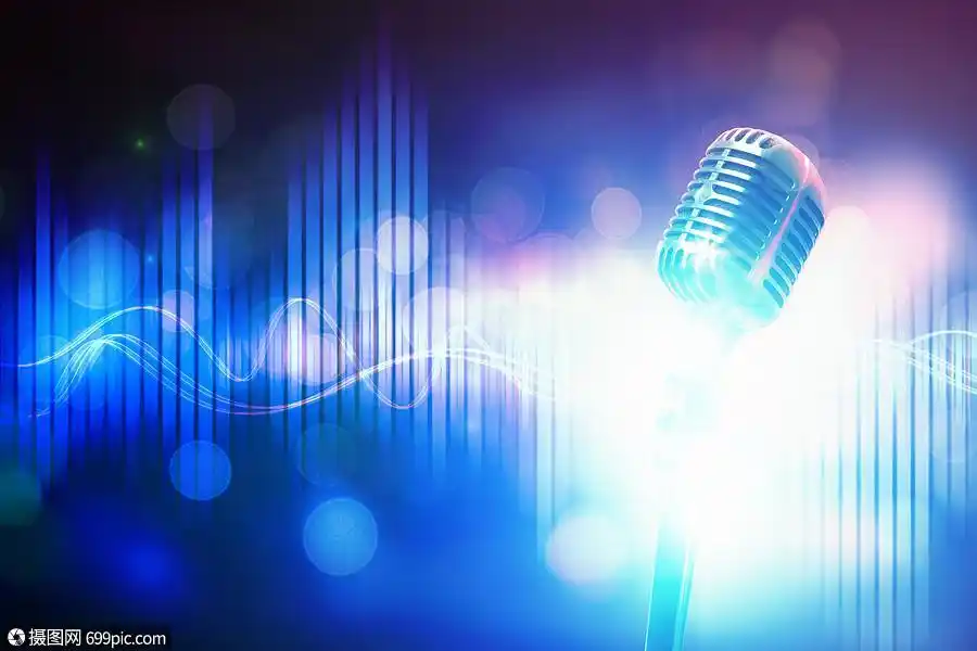 让们唱歌吧时尚的复古麦克风彩色背景让们唱歌吧特写镜头时尚的色的