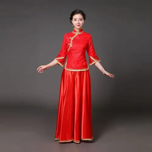 民国风大合唱团演出服装伴娘服装成人中老年古筝表演礼服高中学生