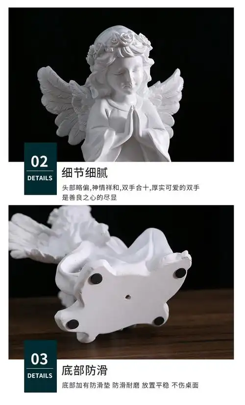 欧式复古少女天使摆件美式树脂石膏雕像小天使女孩桌面装饰品摆设 右