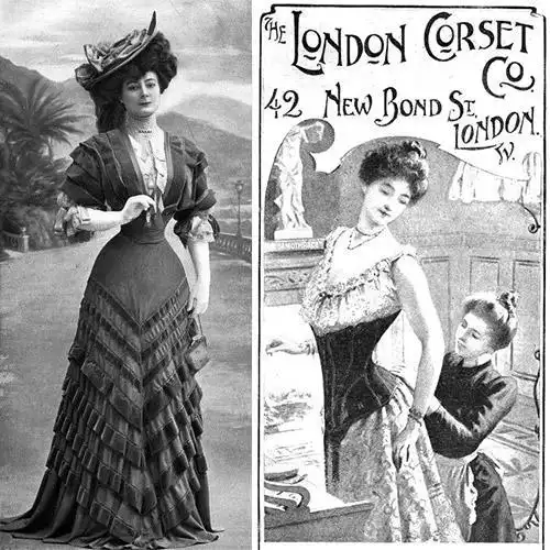 有本质的变化,遮掩腿部的及地裙摆以及束身马甲对女性的束缚还在延续