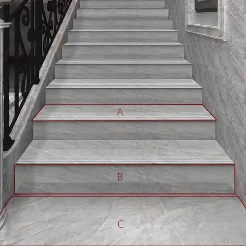 楼梯瓷砖踏步通体大理石一体式步级梯级灰色地砖釉面砖