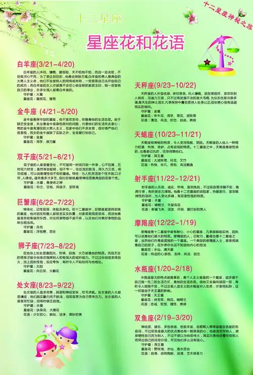 海报印制展板素材花店十二星座花和花语介绍写真