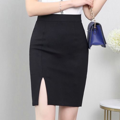 黑色半身裙女包臀裙2022春夏新款高腰通勤开叉短裙职业紧身一步裙