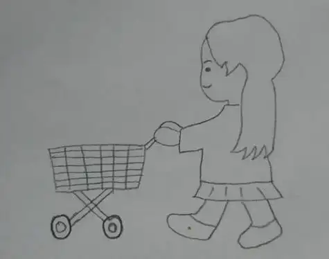 帮妈妈在超市买东西时简笔画怎么画超市购物车涂色简笔画要怎么画