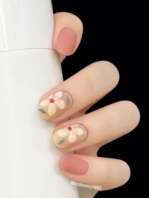 乌龙奶茶温柔春日感花朵美甲