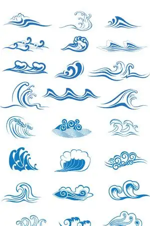 手绘线条海浪元素