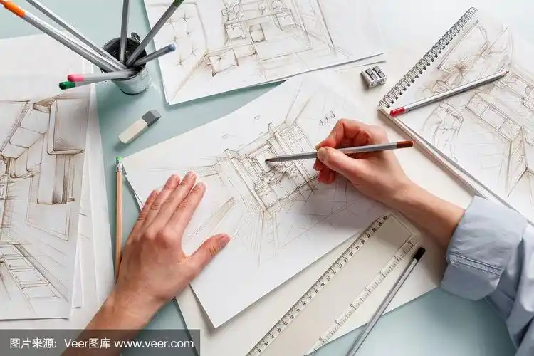 绘画插图,浴室,手,铅笔画,室内设计师