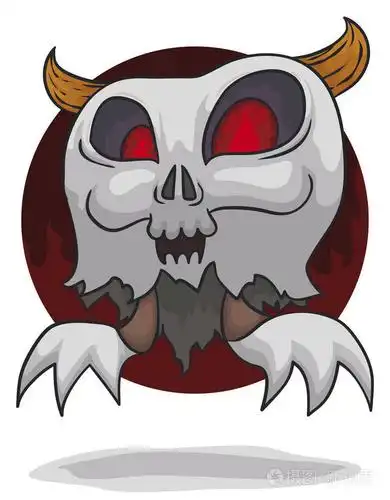 插画 可怕的鬼魂漂浮着巨大的角,头骨面对着破烂的长袍和锋利的爪子