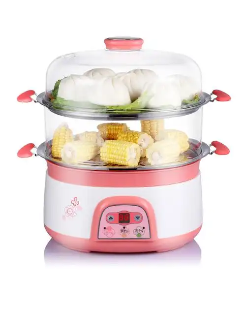 玫红色微电脑不锈钢大容量双层电蒸锅6l