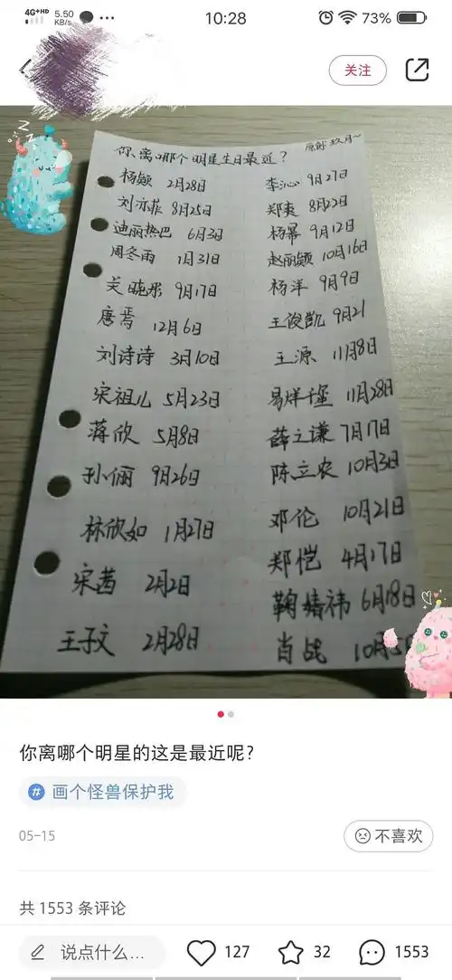 地爷们快来看一看 你离哪个明星的生日最近呢