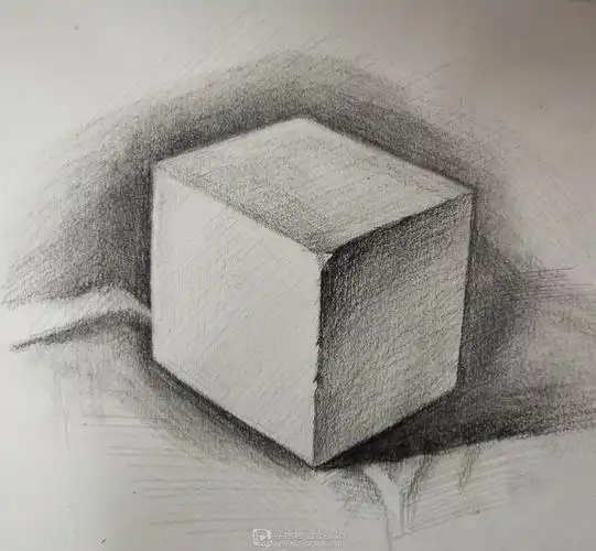 作业:零基础怎么开始学素描之方体透视素描画法练习 - 短发姑娘