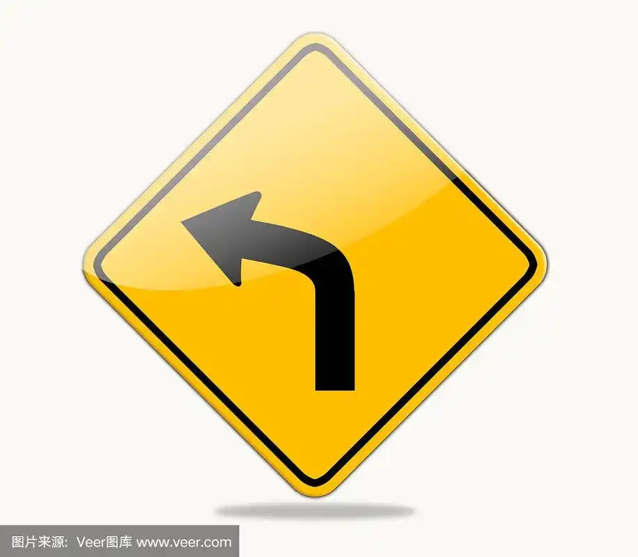 左转弯路标孤立在白色背景上.