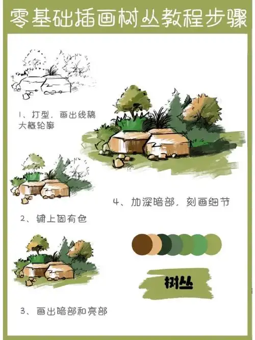 零基础插画树丛画法教程