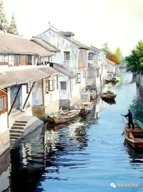 这江南水乡水彩画,竟然这么真实细腻!