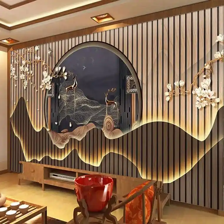 新中式装修墙纸中国风山水装饰壁画足浴养生会所背景墙布茶室壁纸