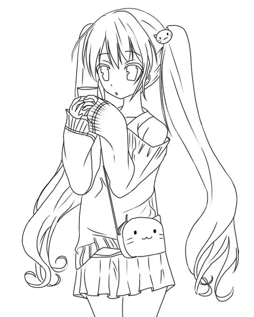 四张二次元萌妹上色线稿-普画网