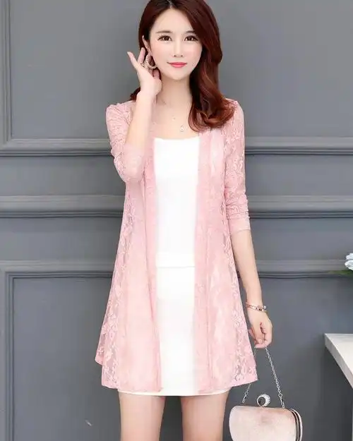 蕾丝镂空外搭开衫女中长款夏季薄款披肩外套百搭防晒衣空调衫上衣