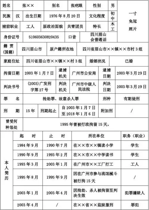 5.罪犯入监登记表2页