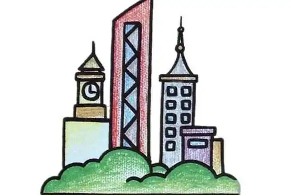 楼房简笔画高楼大厦 楼房简笔画高楼大厦涂色